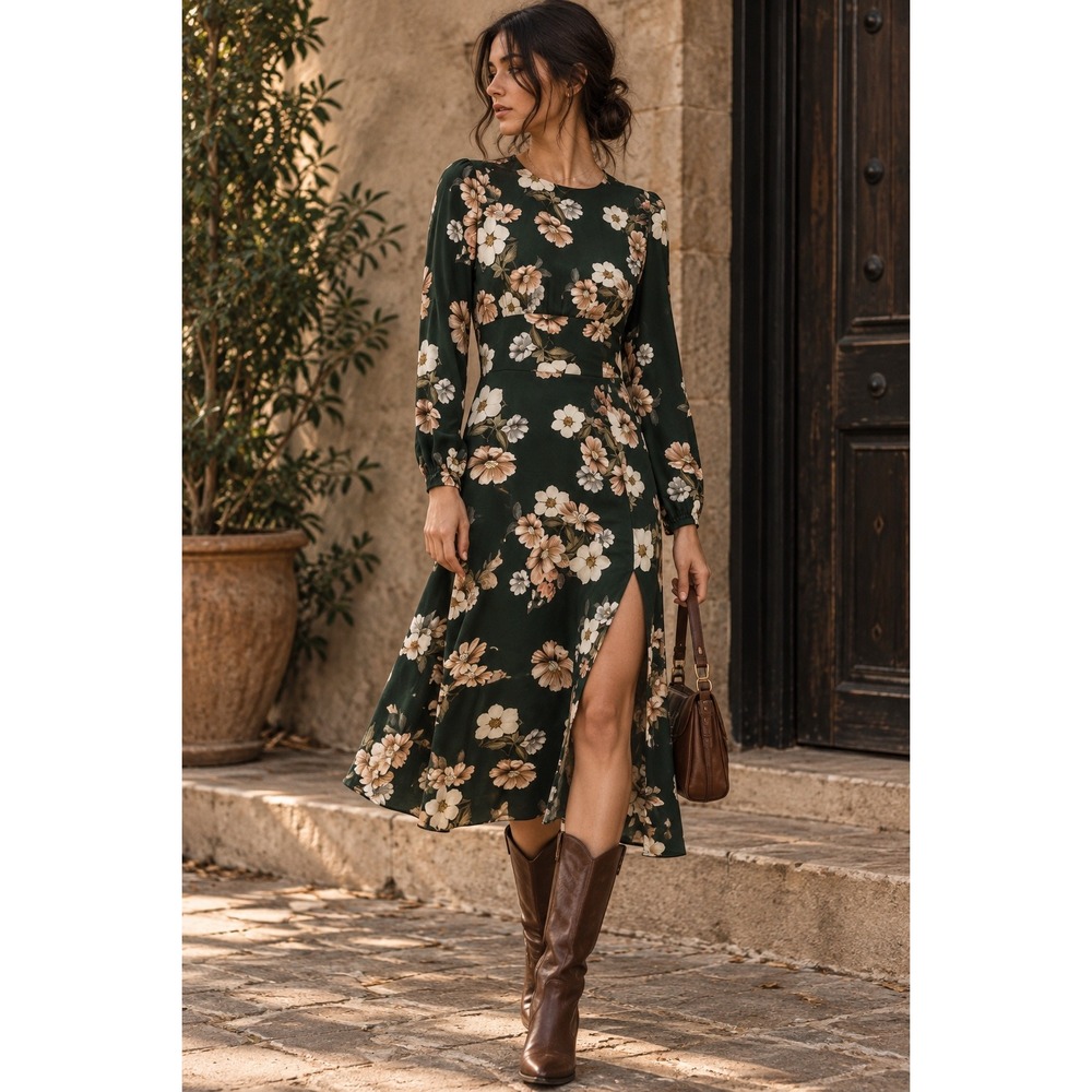 dRA Los Angeles Green Floral Smocked Maxi Dress S